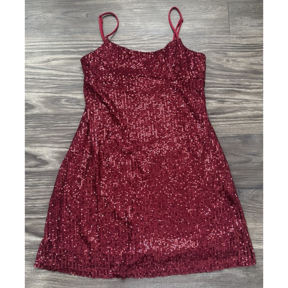 Mini Cocktail Sequin‎ Dress Red Sparkly Babydoll Holiday Valentines Y2K Festive